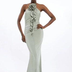 Karen Millen Backless Tie Rosette Slinky Jersey Maxi Dress